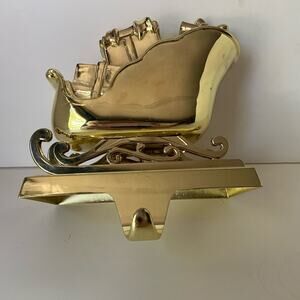 Stocking Hanger Santa Sleigh Christmas Gold Reindeer Gifts Packages
